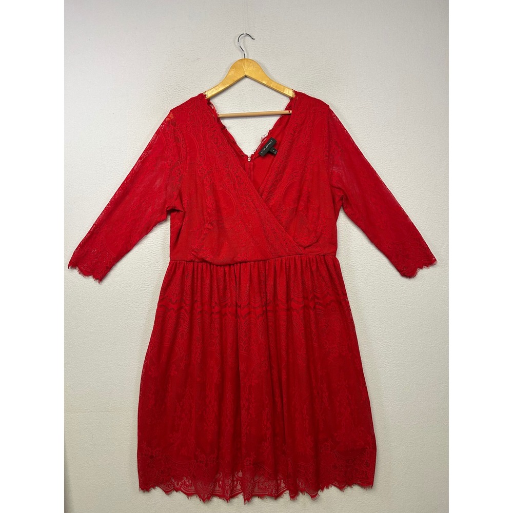 Romantic Lace Lane Bryant Womens 18 Red Fit & Flare Dress Holiday Party Classic